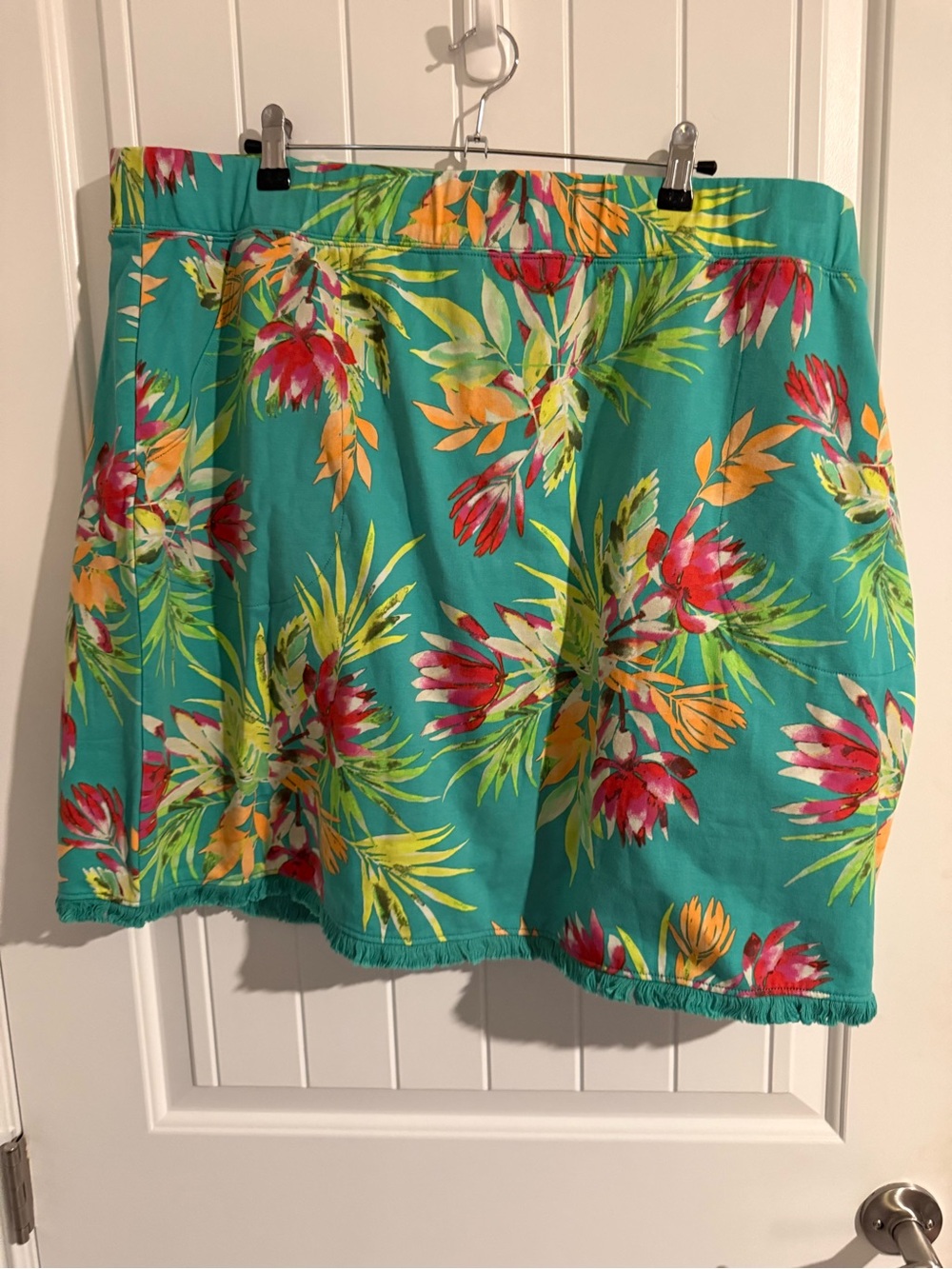 Belle Beach by Kim Gravel Tropical Floral Frayed Hem Shorts — 2X